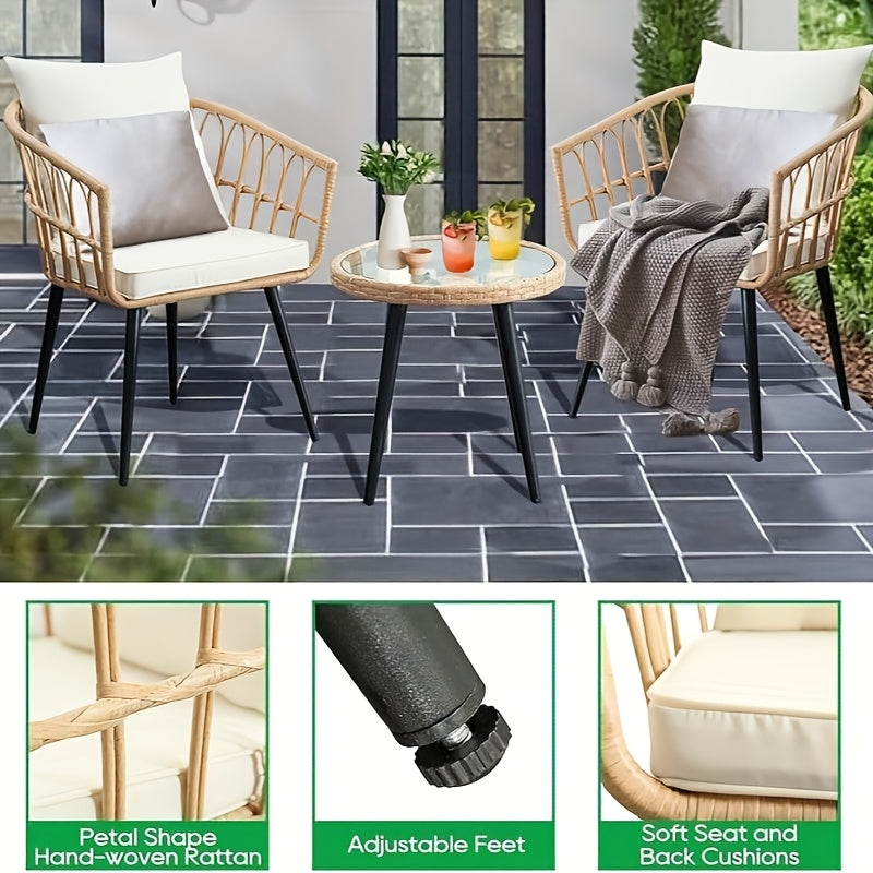 Three-Piece Bistro Furniture Set, Wicker Collection for Outdoor Spaces Like Balconies