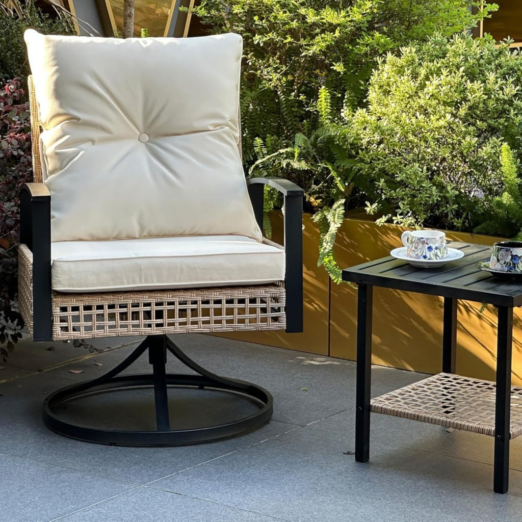 2pcs Outdoor Swivel Chairs with 1 Coffee Table, Set with Armrests