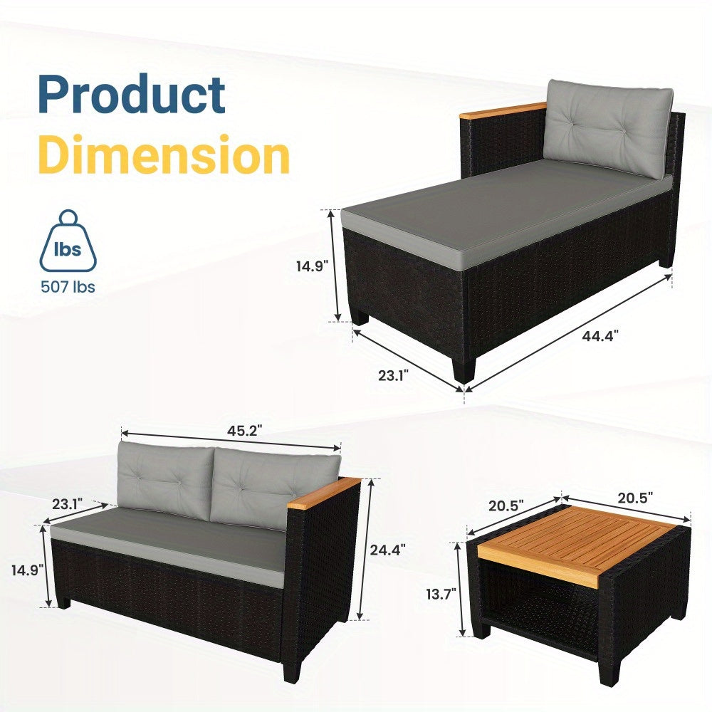 RoyalCraft 3pcs Outdoor Patio Furniture Set - L-Shaped Sectional with Storage Table & Cushions