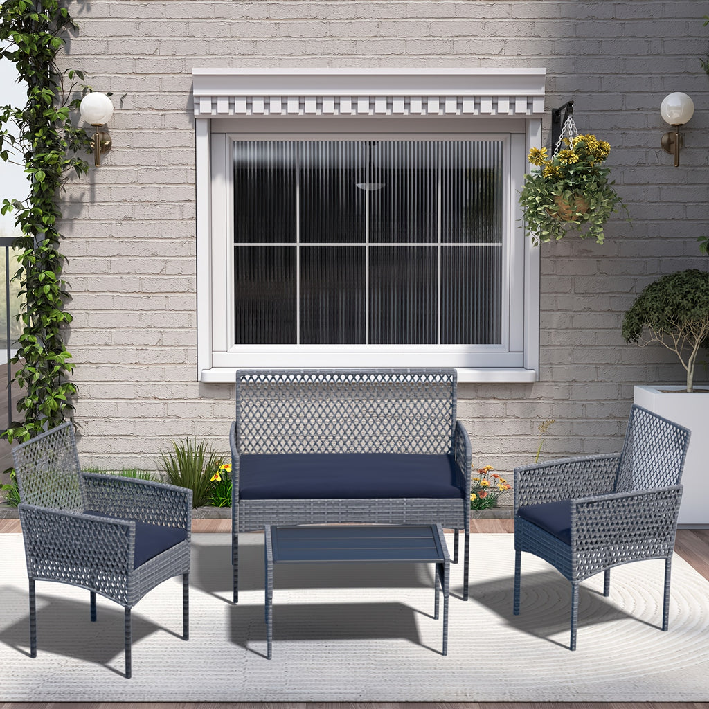 4pcs Outdoor Patio Furniture Set with Cushions & Coffee Table