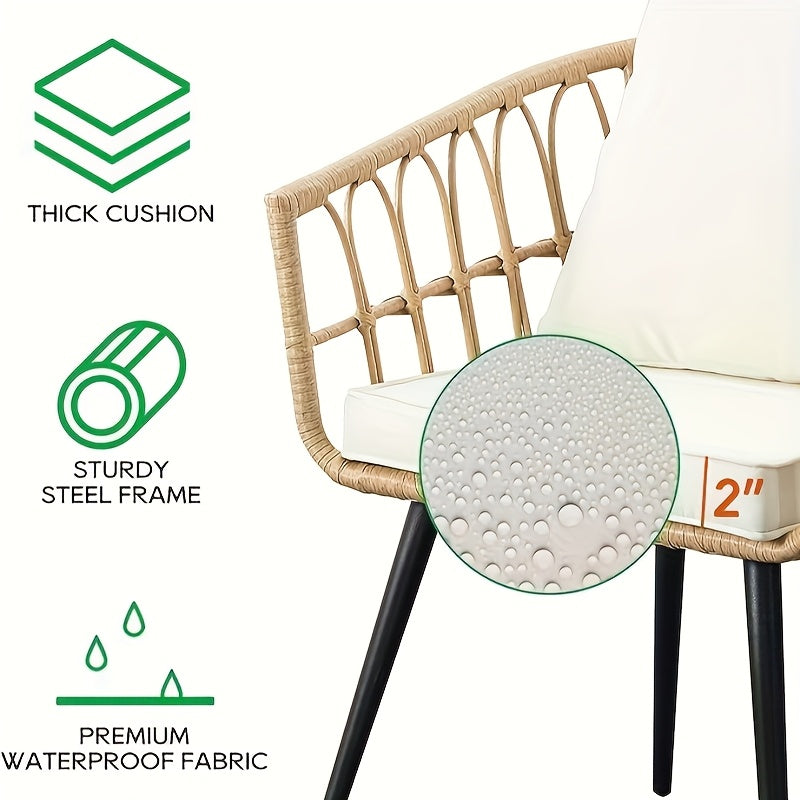 Three-Piece Bistro Furniture Set, Wicker Collection for Outdoor Spaces Like Balconies