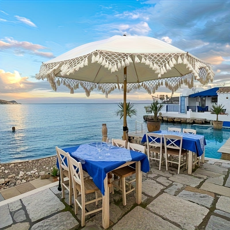 Beach Umbrella, Garden Shade Bohemian White Outdoor Canopy