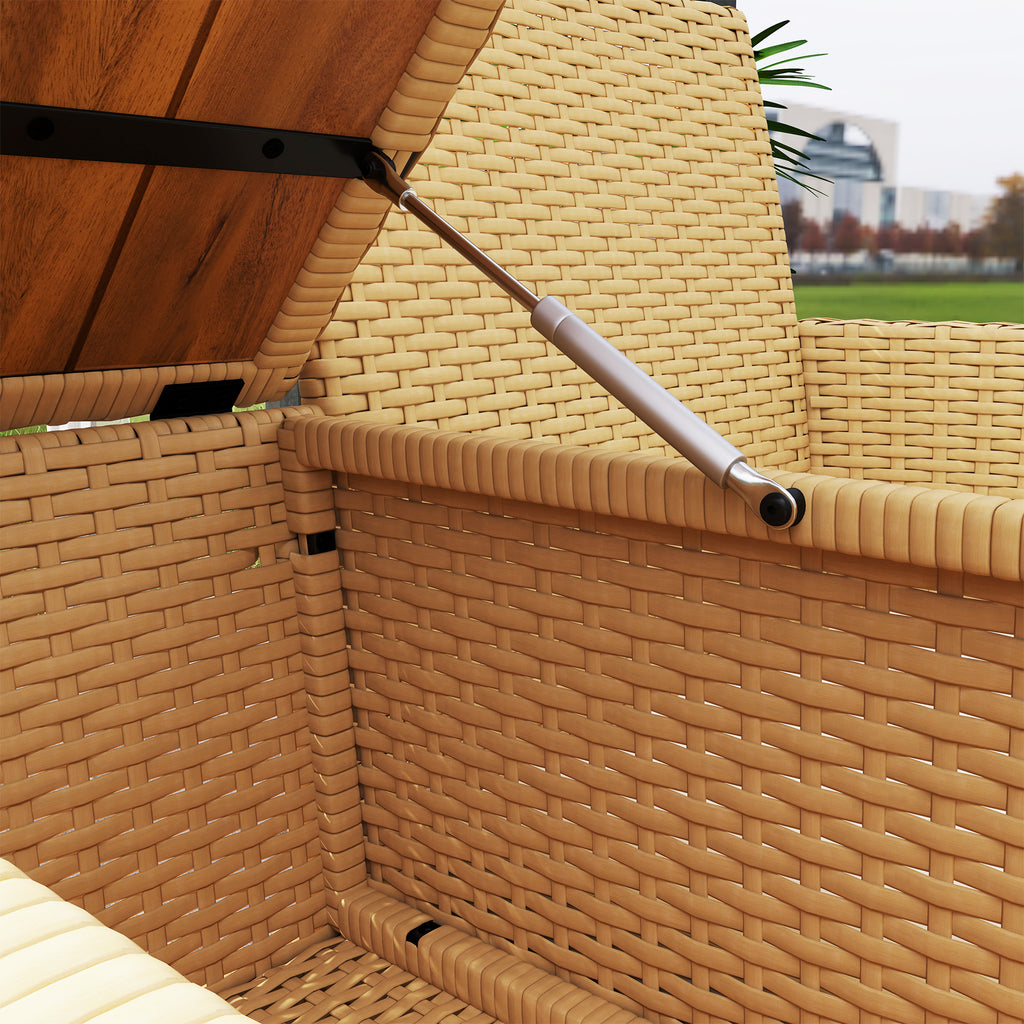 VINSETTO Rattan Patio Loveseat Sofa with Built-in Coffee Table - Khaki Outdoor Lounge Chair Set