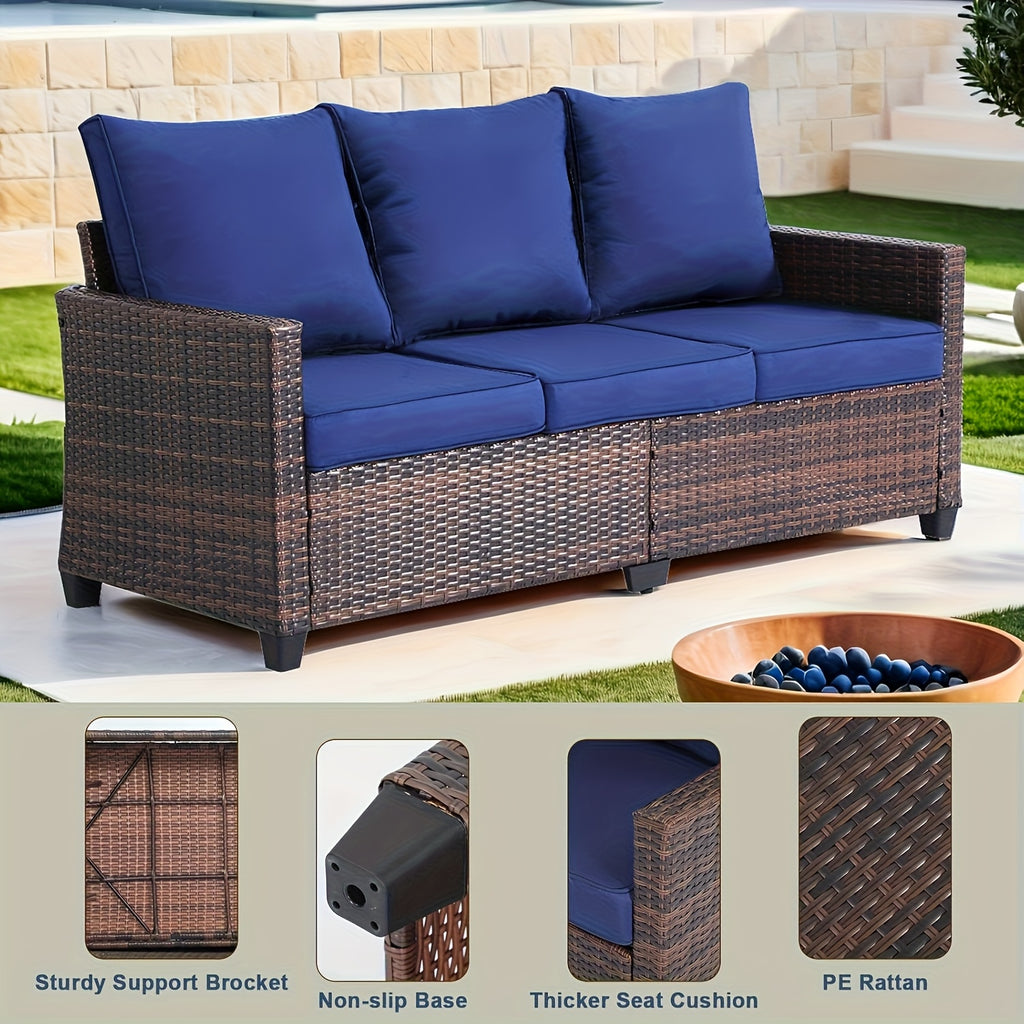3pcs Patio Furniture Set, All-Weather Wicker Outdoor Sofa with Cushions