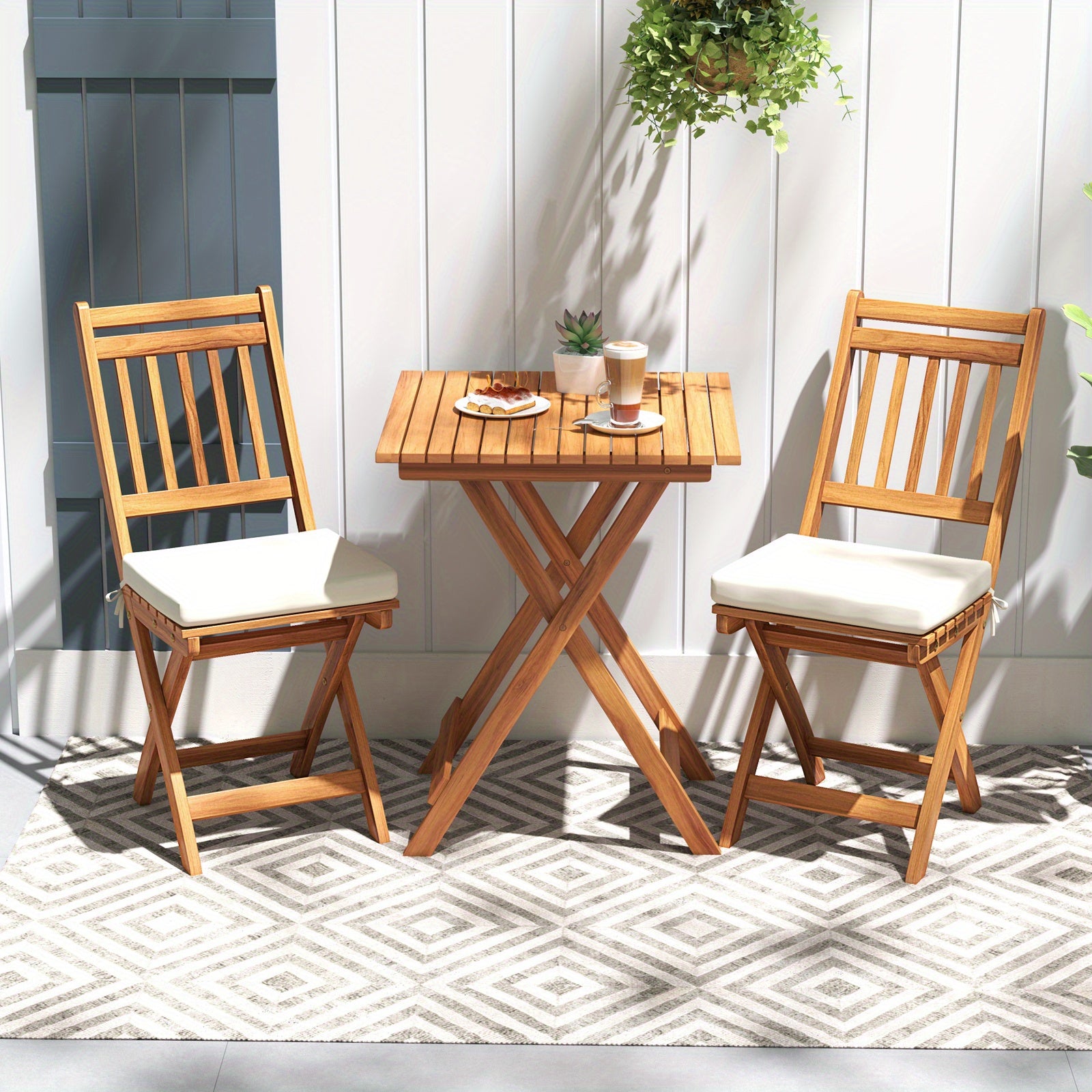 COSTWAY Outdoor Wooden Bistro Set