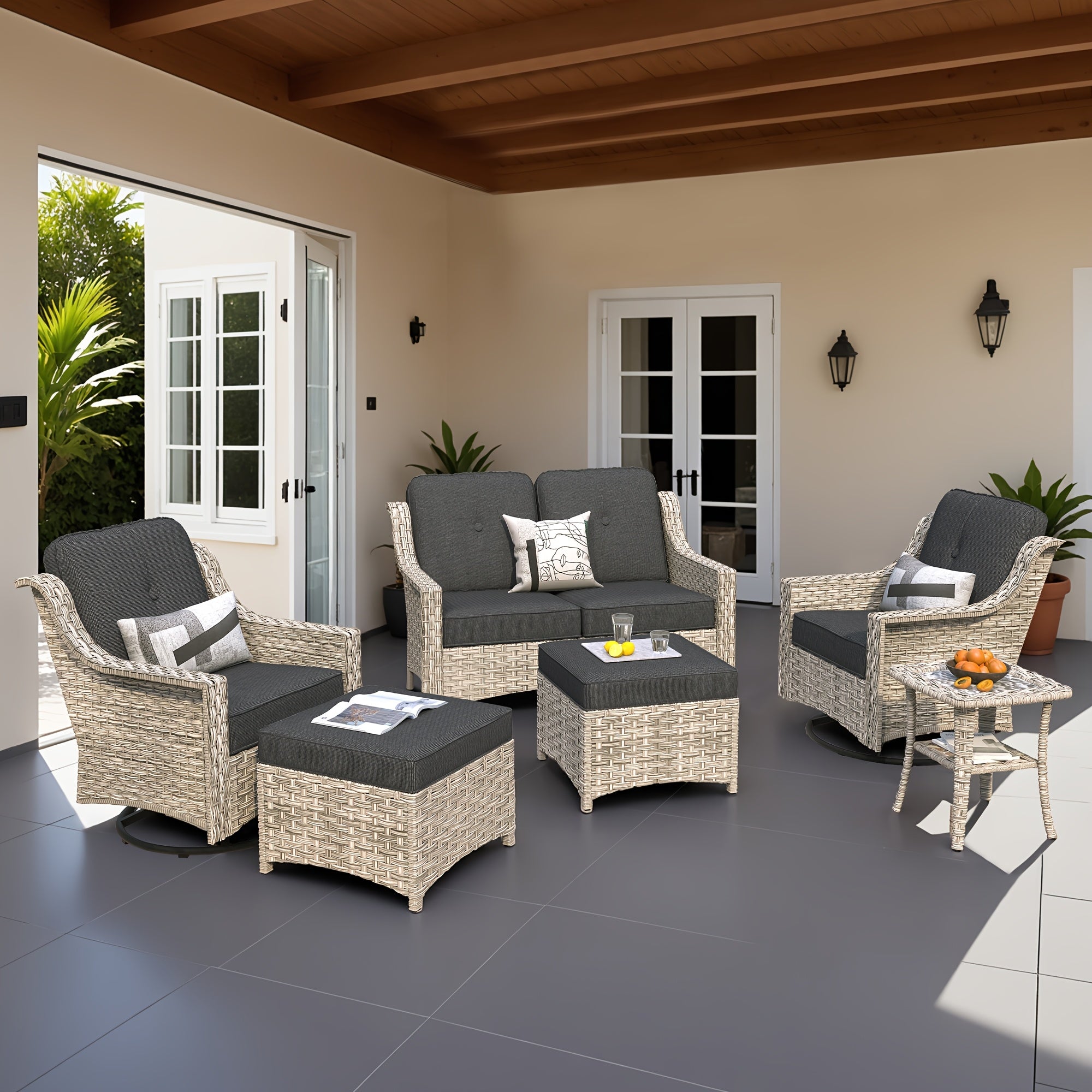 Premium PE Wicker & Steel Outdoor Patio Furniture Set with UV-Resistant Cushions