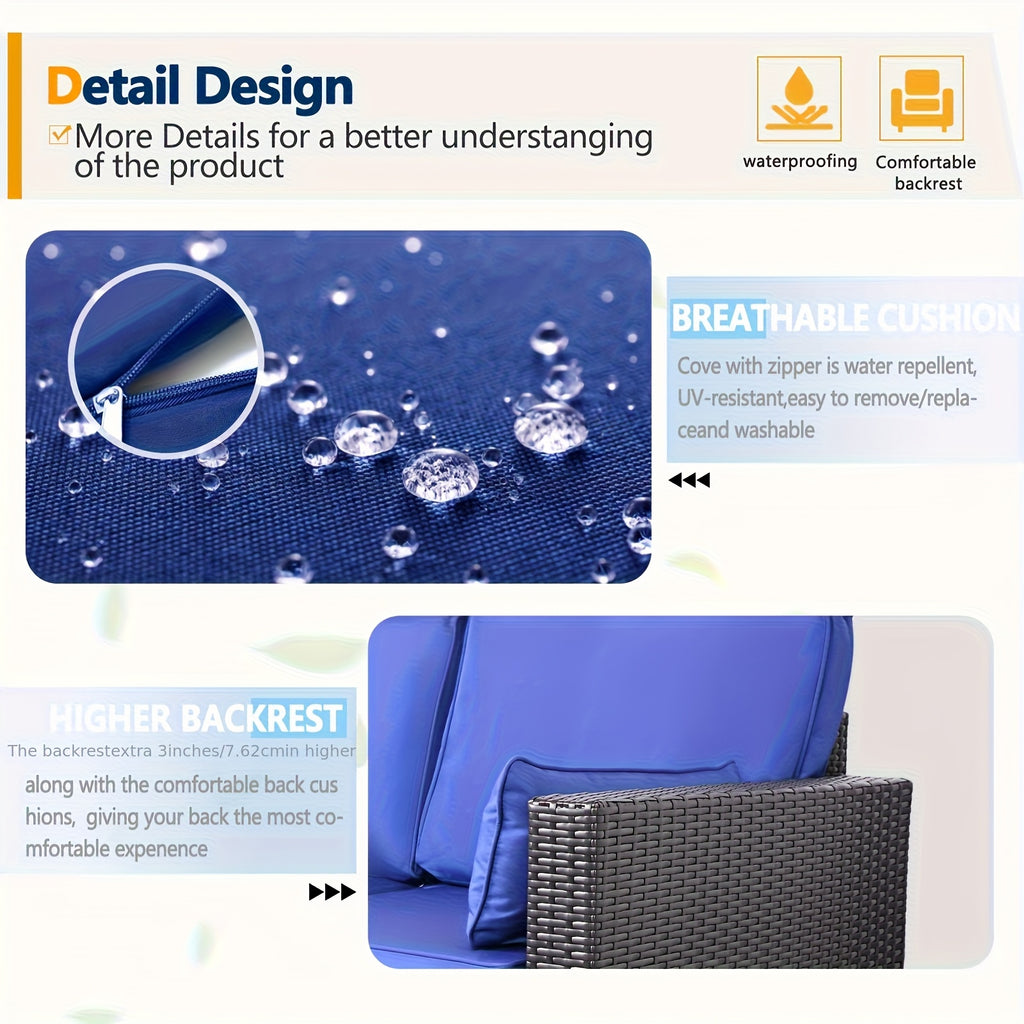 3pcs Patio Furniture Set, All-Weather Wicker Outdoor Sofa with Cushions