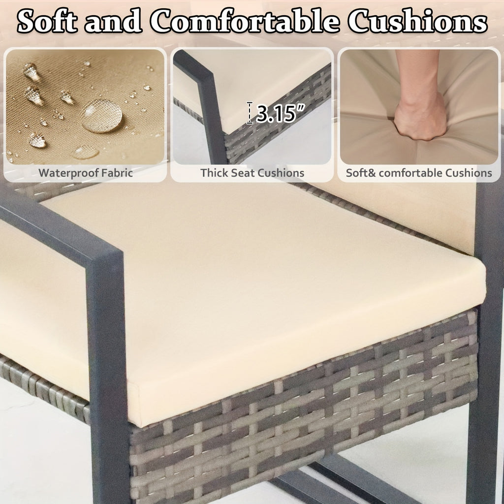 Outdoor Rattan Furniture Set Consisting of Three Pieces, Featuring Two Cushioned Chairs