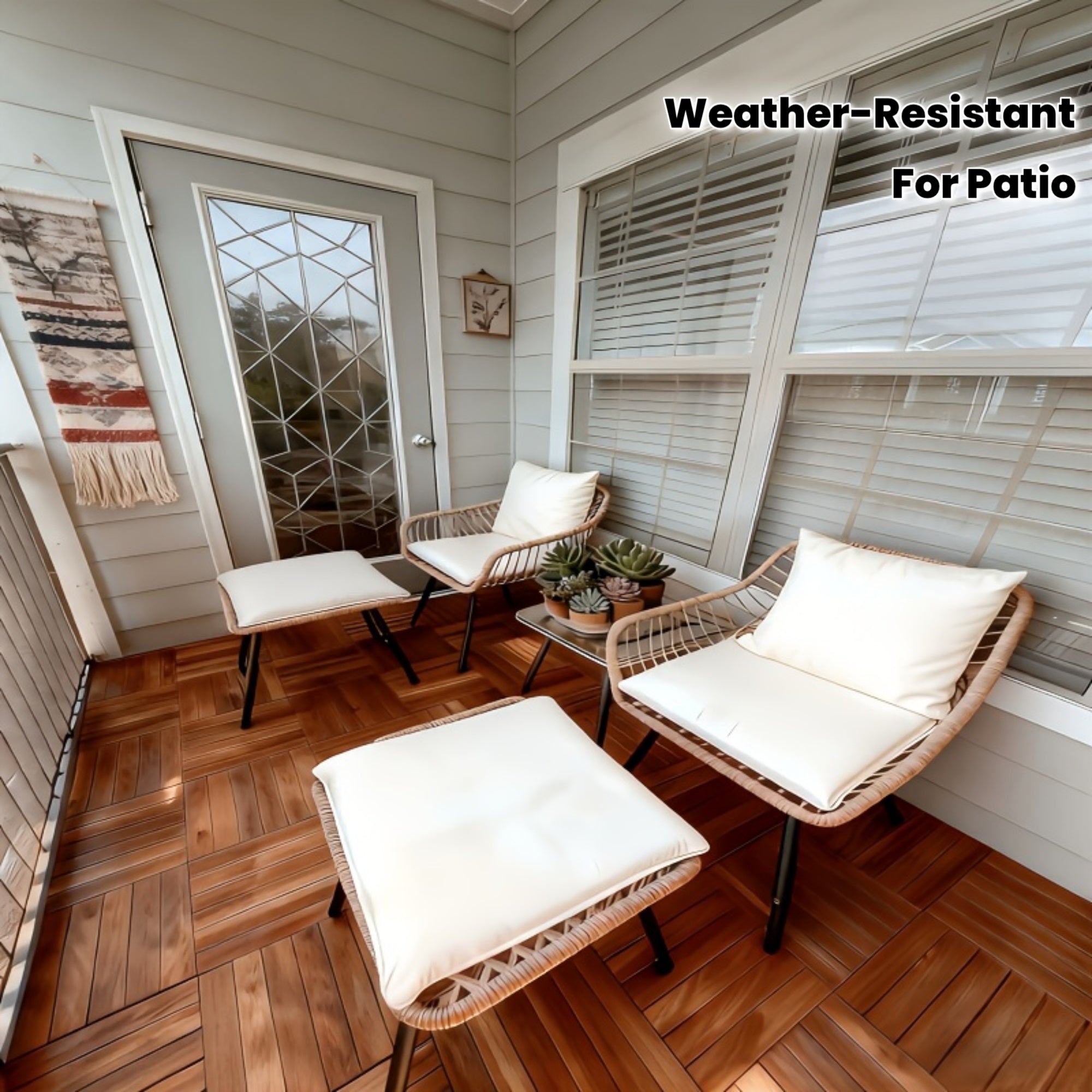 5pcs Outdoor PE Rattan Furniture Set with 2 Footstools And Coffee Table - Weather Resistant Rattan Sofa Set for Garden, Balcony, Backyard (Easy to Assemble), Patio Sofa Set, Balcony Furniture, Sectional Patio Furniture, Backyard Furniture