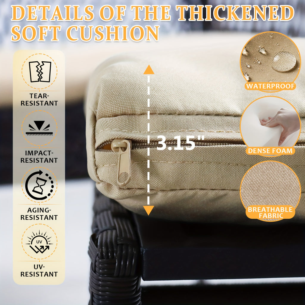 3pcs Outdoor Rattan Bistro Set: 2 Chairs with Cushions & Safety Glass Table for Patio