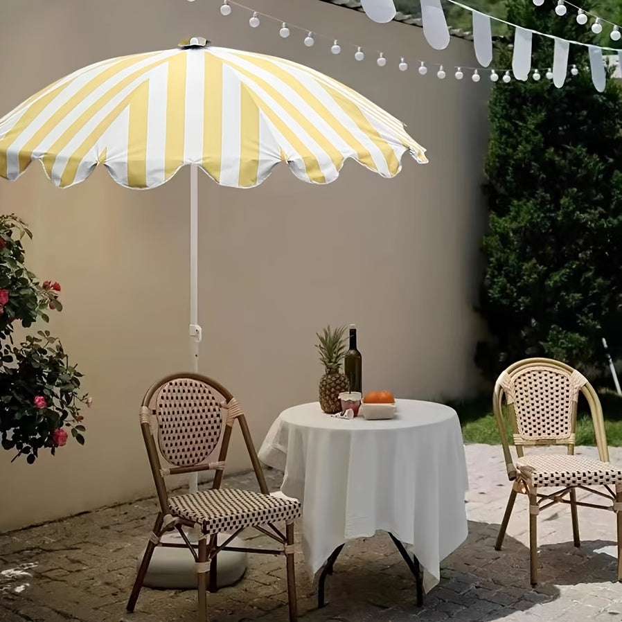 1 Portable Yellow and White Striped Sun Umbrella\u002FWindproof