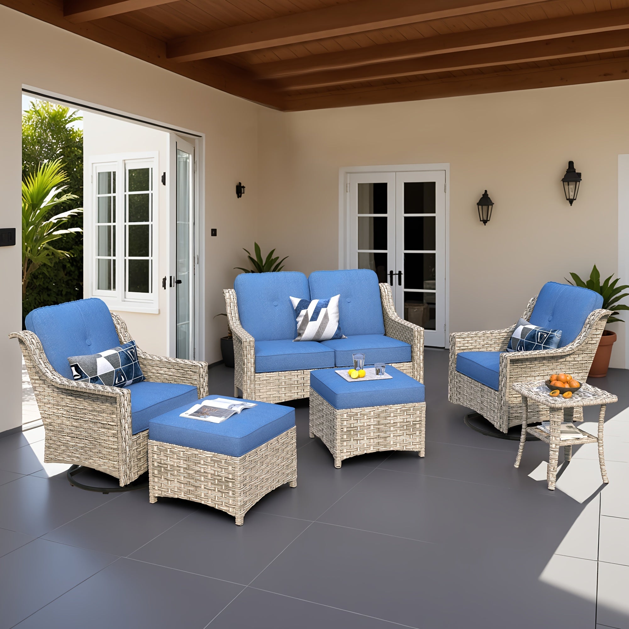 Premium PE Wicker & Steel Outdoor Patio Furniture Set with UV-Resistant Cushions