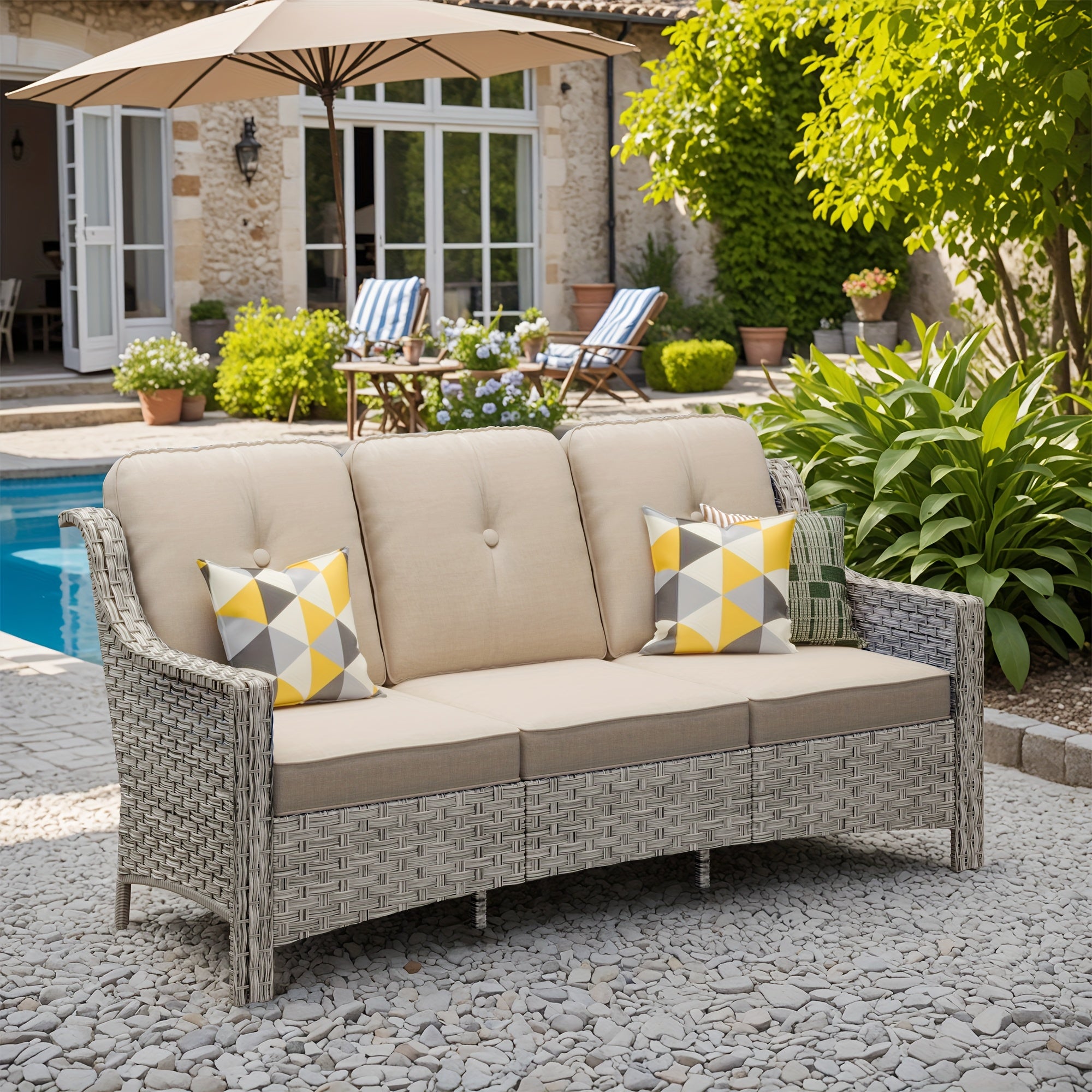 Premium PE Wicker & Steel Outdoor Patio Furniture Set with UV-Resistant Cushions